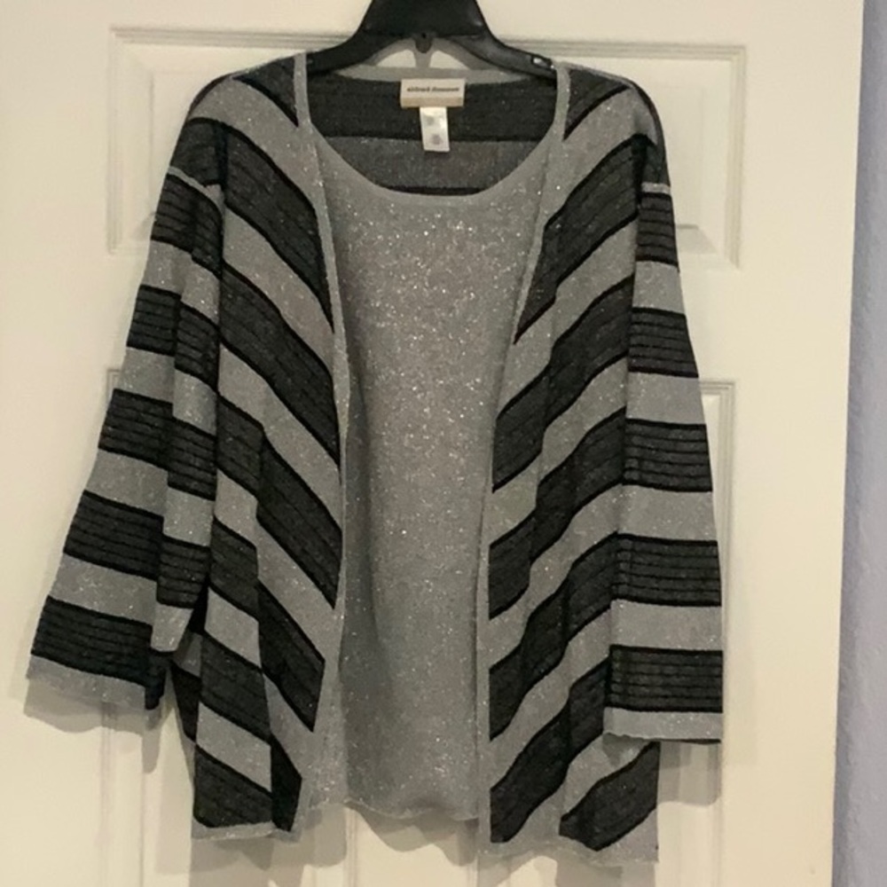 Alfred Dunner Silver and Black Striped Top
